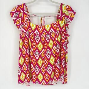 Savanna Jane NWT Pink Diamond Print Ruffle Sleeve Top Size 3X